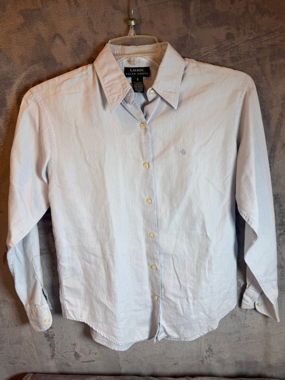 Lauren Ralph Lauren Women’s Size 6 Blue Cotton Button-Up Shirt Long Sleeve
